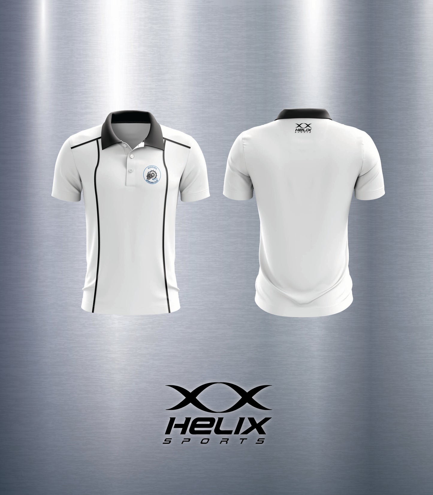 Goolwa Bowling Club - Club Short Sleeve Polo Shirt - White with Black Collar - Unisex
