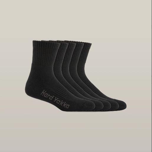 Hard Yakka Y20012 Core Cotton Rich Padded Quarter Crew Sock - 5 Pack (One Size 7-12)