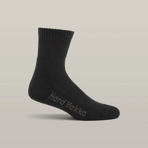 Hard Yakka Y20012 Core Cotton Rich Padded Quarter Crew Sock - 5 Pack (One Size 7-12)