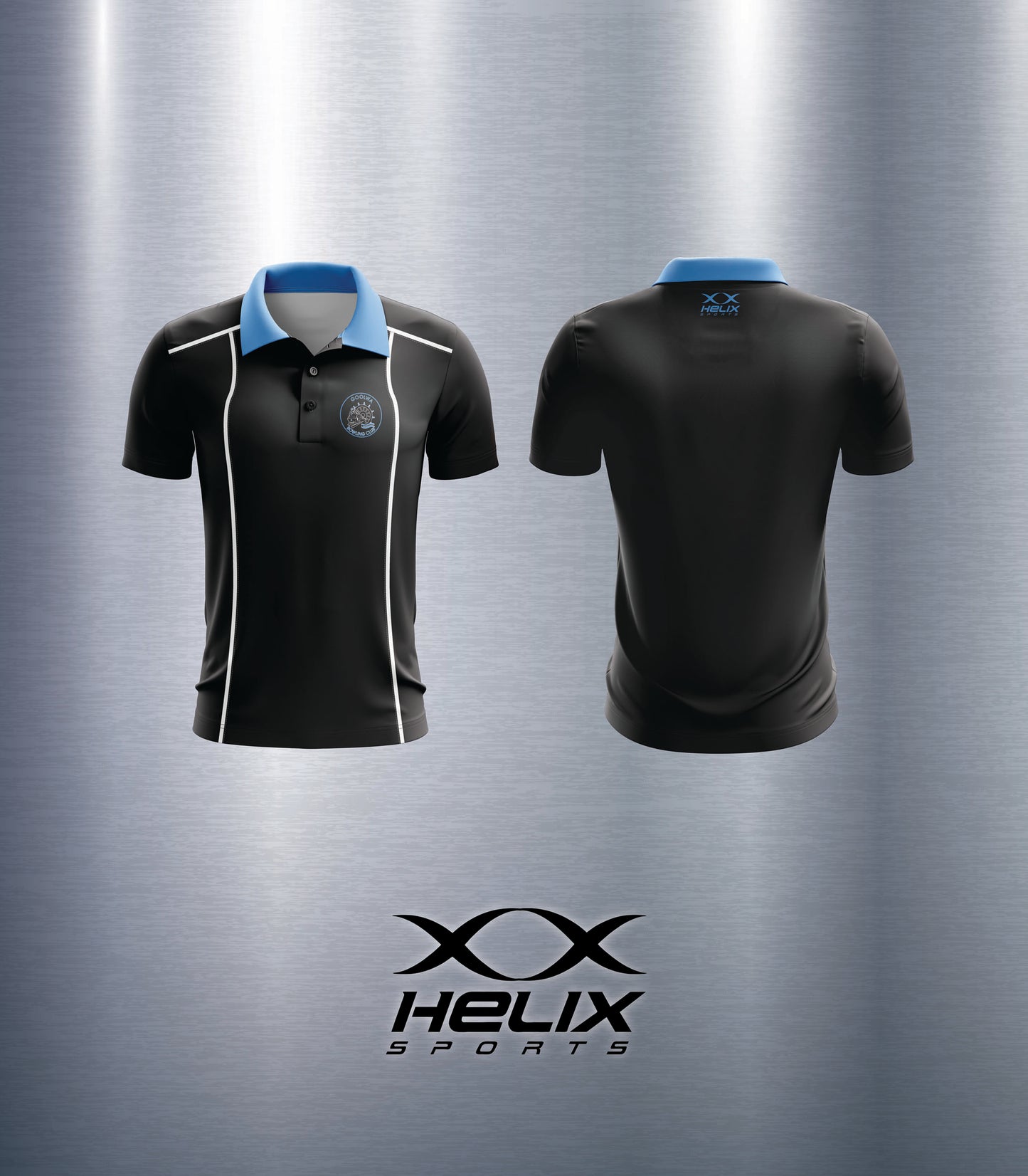 Goolwa Bowling Club - Club Short Sleeve Polo Shirt - Black with Blue Collar - Unisex