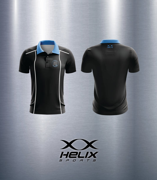 Goolwa Bowling Club - Club Short Sleeve Polo Shirt - Black with Blue Collar - Unisex