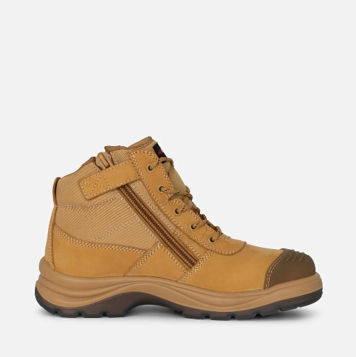 KingGee K27100 Tradie Zip/Lace Steel Cap Safety Work Boots 5" - Wheat