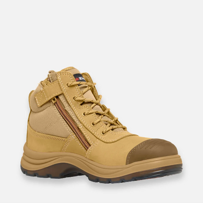 KingGee K27100 Tradie Zip/Lace Steel Cap Safety Work Boots 5" - Wheat