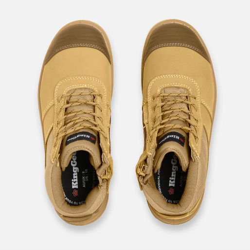 KingGee K27100 Tradie Zip/Lace Steel Cap Safety Work Boots 5" - Wheat