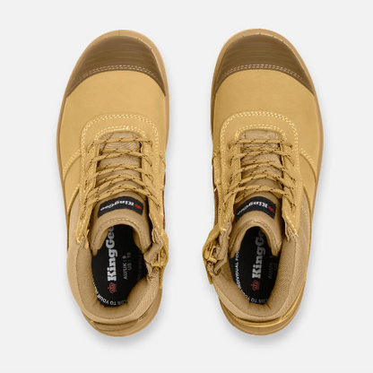 KingGee K27100 Tradie Zip/Lace Steel Cap Safety Work Boots 5" - Wheat
